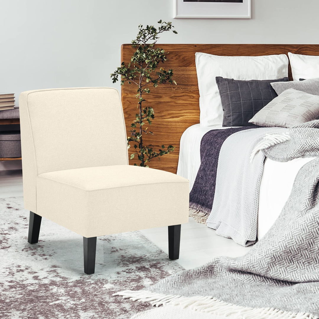 Giantex Upholstered Accent Chair Set of 2, Fabric Single Sofa Armless Accent Chair, Beige