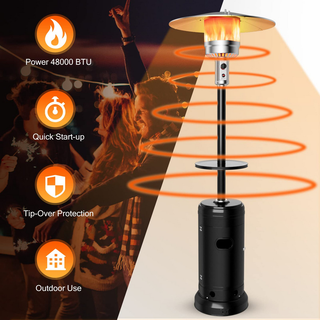 Giantex 50000 BTU Outdoor Propane Heater, Patio Heater with Height Adjustable Shelf Tabletop &amp; Wheels
