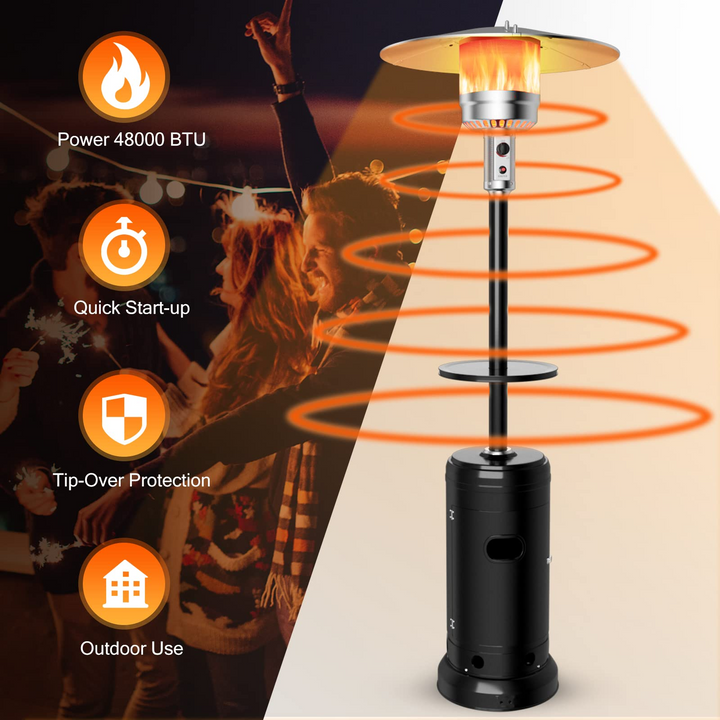 Giantex 50000 BTU Outdoor Propane Heater, Patio Heater with Height Adjustable Shelf Tabletop &amp; Wheels