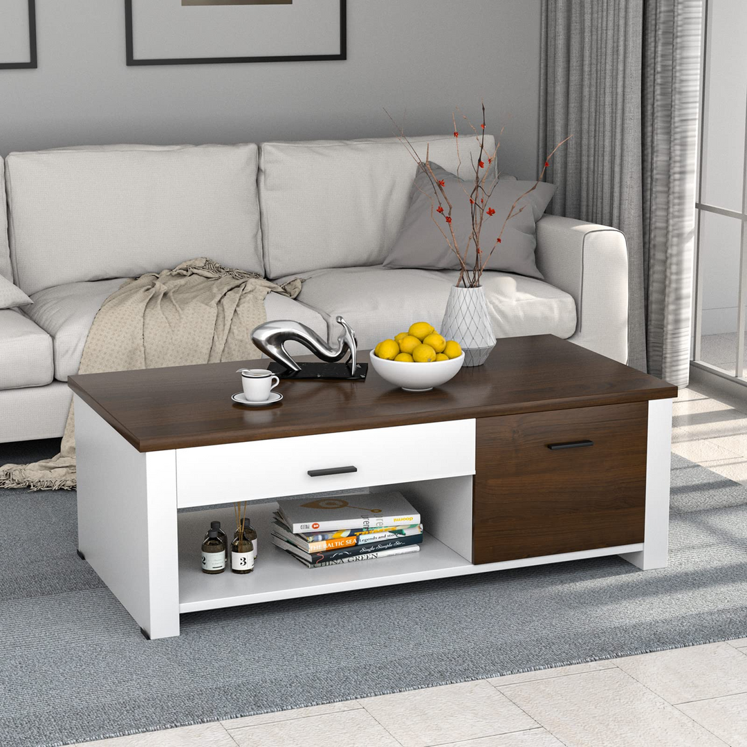 Modern Couch Table with Front &amp; Back Drawers &amp; Compartments, 47.2"x23.6"x16.1"