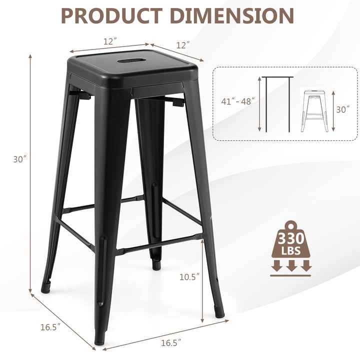 Bar Stools Set of 4, 24” or 30" Stackable Metal Stools with Square Seat &amp; Handing Hole, X-shaped Reinforced Design