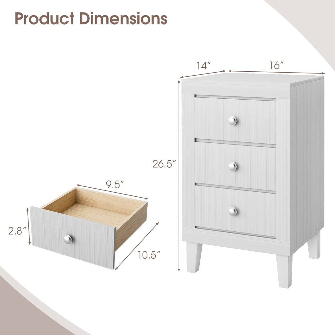 Giantex Nightstand with 3 Drawers, 26.5" Wood End Side Table w/Handles &amp; Rubber Solid Wood Legs