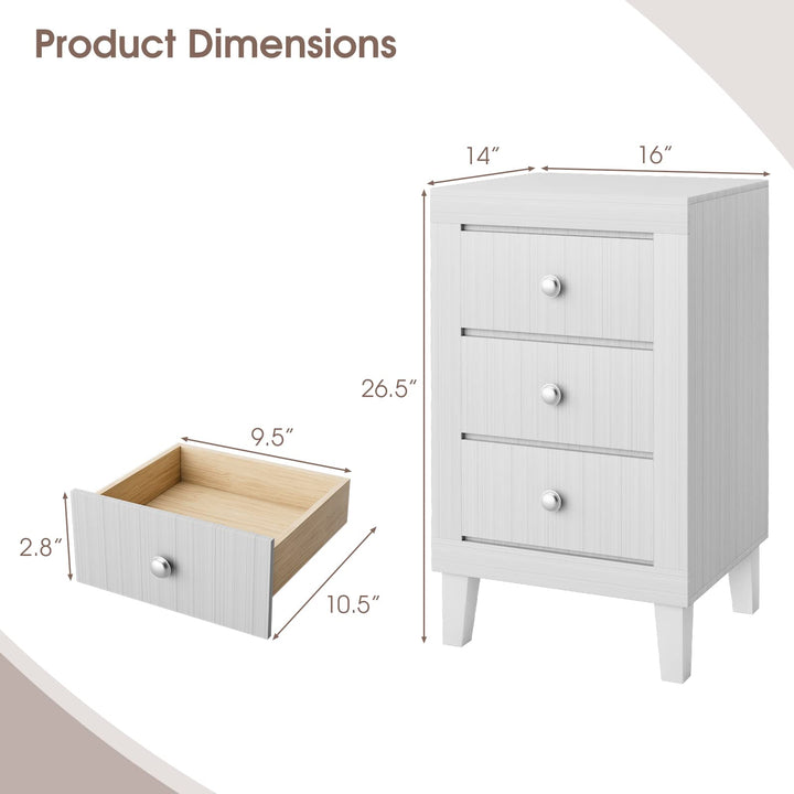 Giantex Nightstand with 3 Drawers, 26.5" Wood End Side Table w/Handles &amp; Rubber Solid Wood Legs