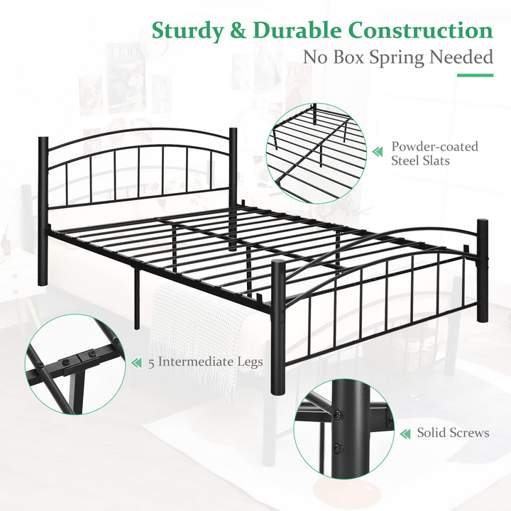 Queen/Full/Twin Size Black Modern Platform Bed with Headboard and Footboard | Metal Bed Frame