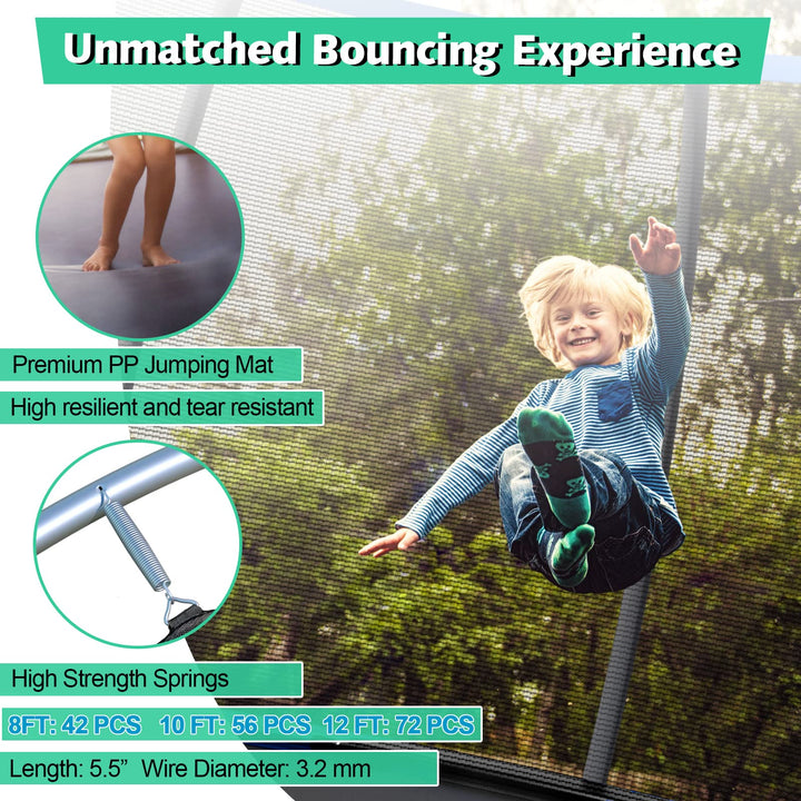 Giantex 8FT 10FT 12FT Trampoline with Enclosure, ASTM Approved Outdoor Large Trampoline with Ladder