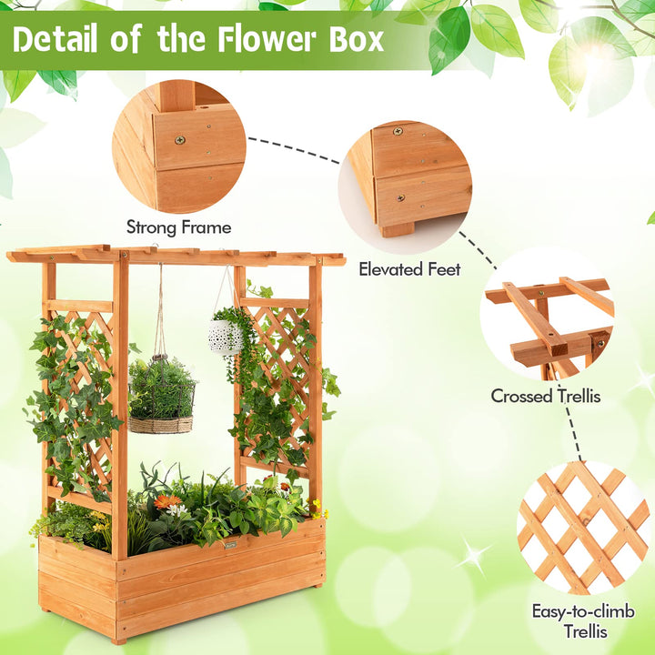 Giantex Raised Garden Bed with Trellis, Wood Planter Box with Roof &amp; Side Trellis, Drain Holes