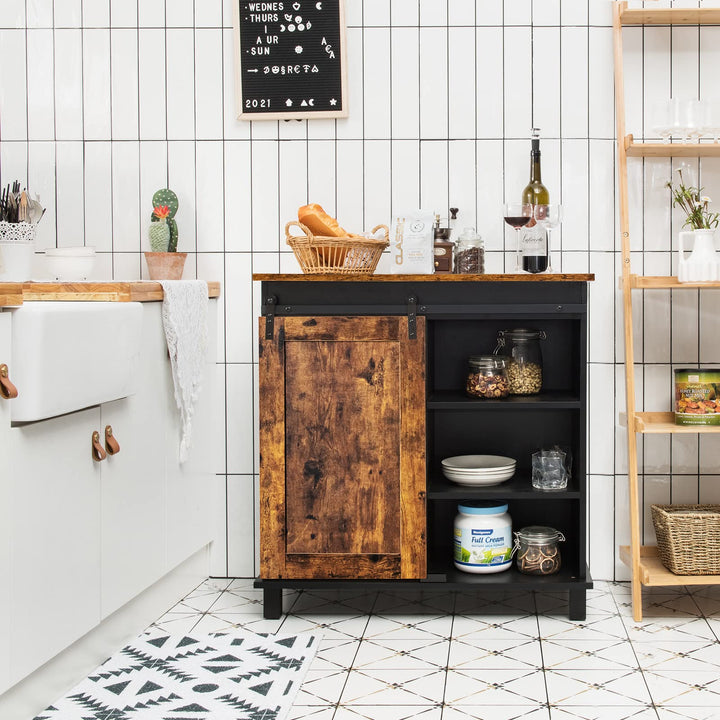 Giantex Sideboard, Coffee Bar Station with Sliding Barn Door(Industrial)