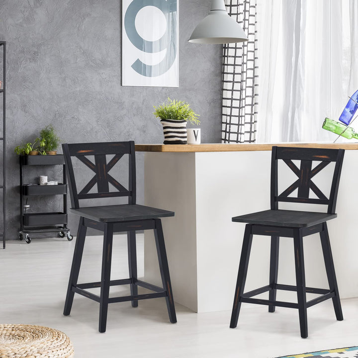 360 Degree Rubber Wood Bar Chairs, Vintage Bar Stools for Home, Restaurant &amp; Pub