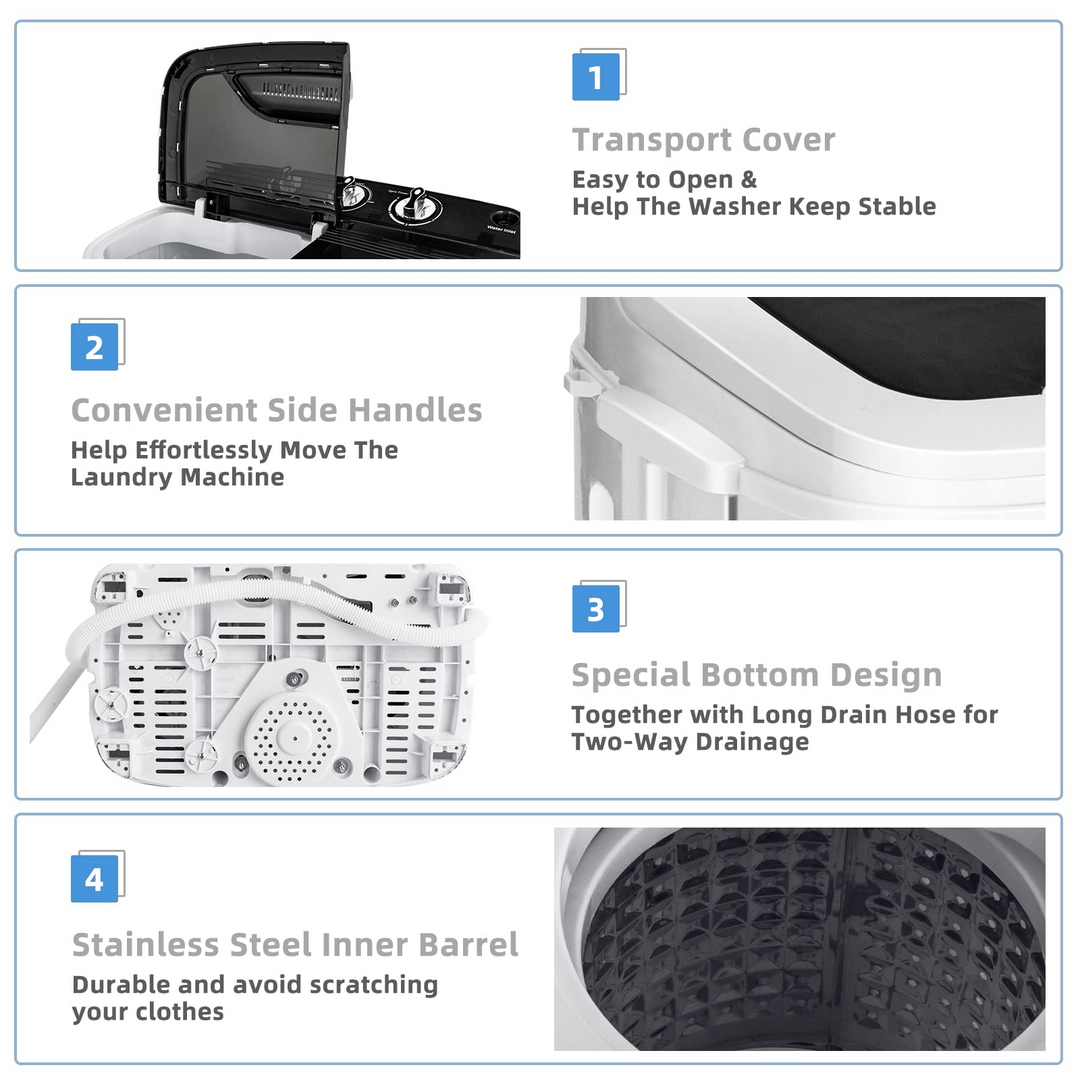 8 Lbs Compact Mini Twin Tub Washing Spiner Machine for Home and Apartment