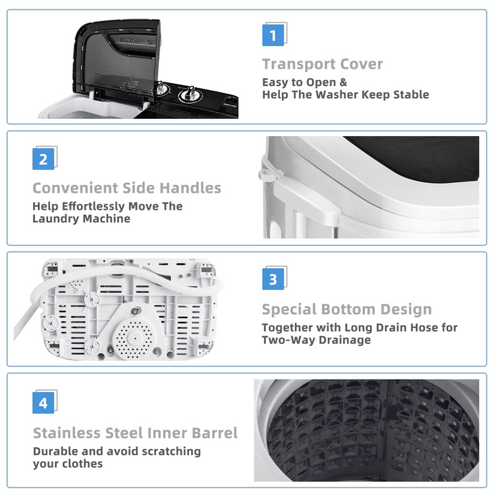 8 Lbs Compact Mini Twin Tub Washing Spiner Machine for Home and Apartment