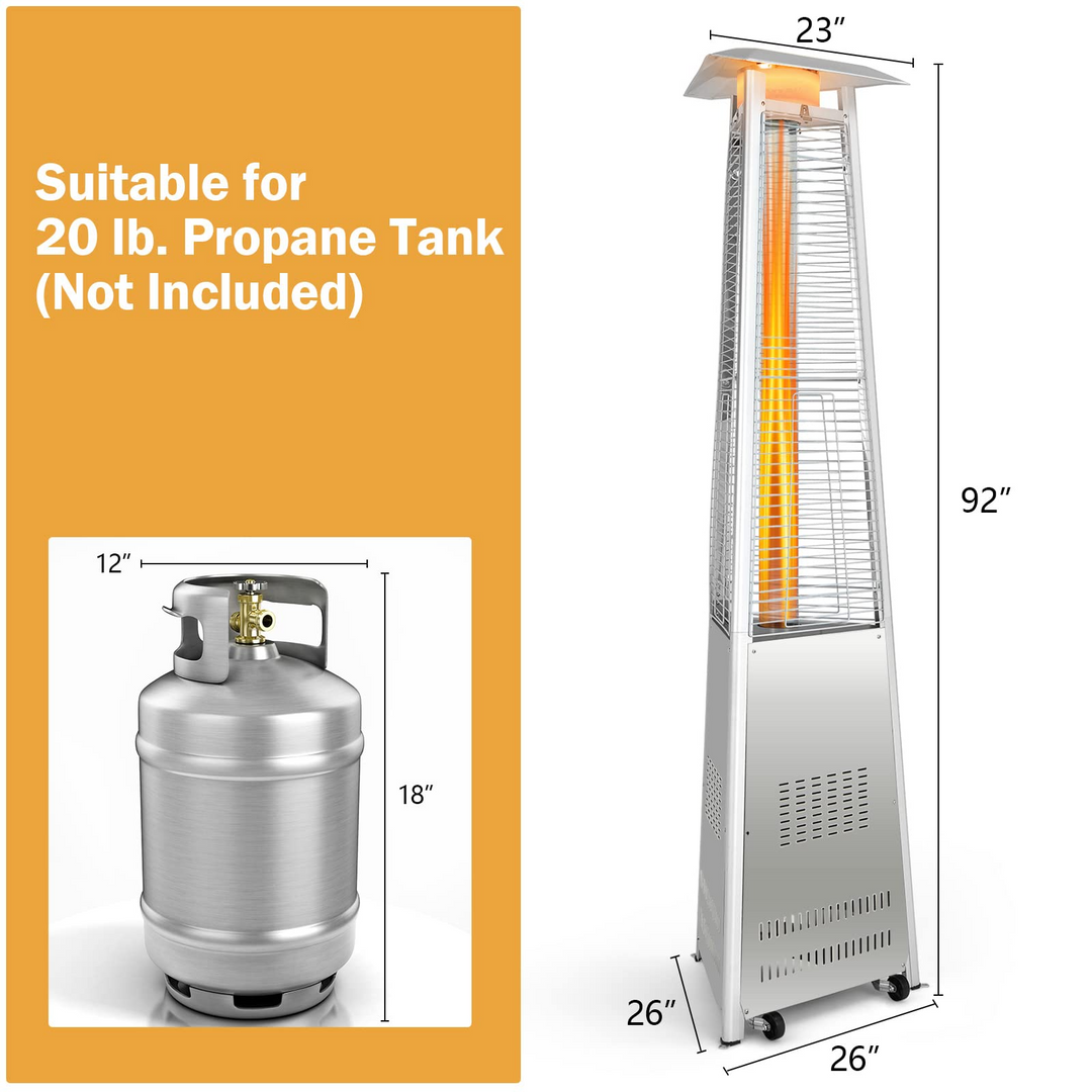 Outdoor Heater with Tip-Over &amp; Flameout Protection for Backyard, Garden (Silver)