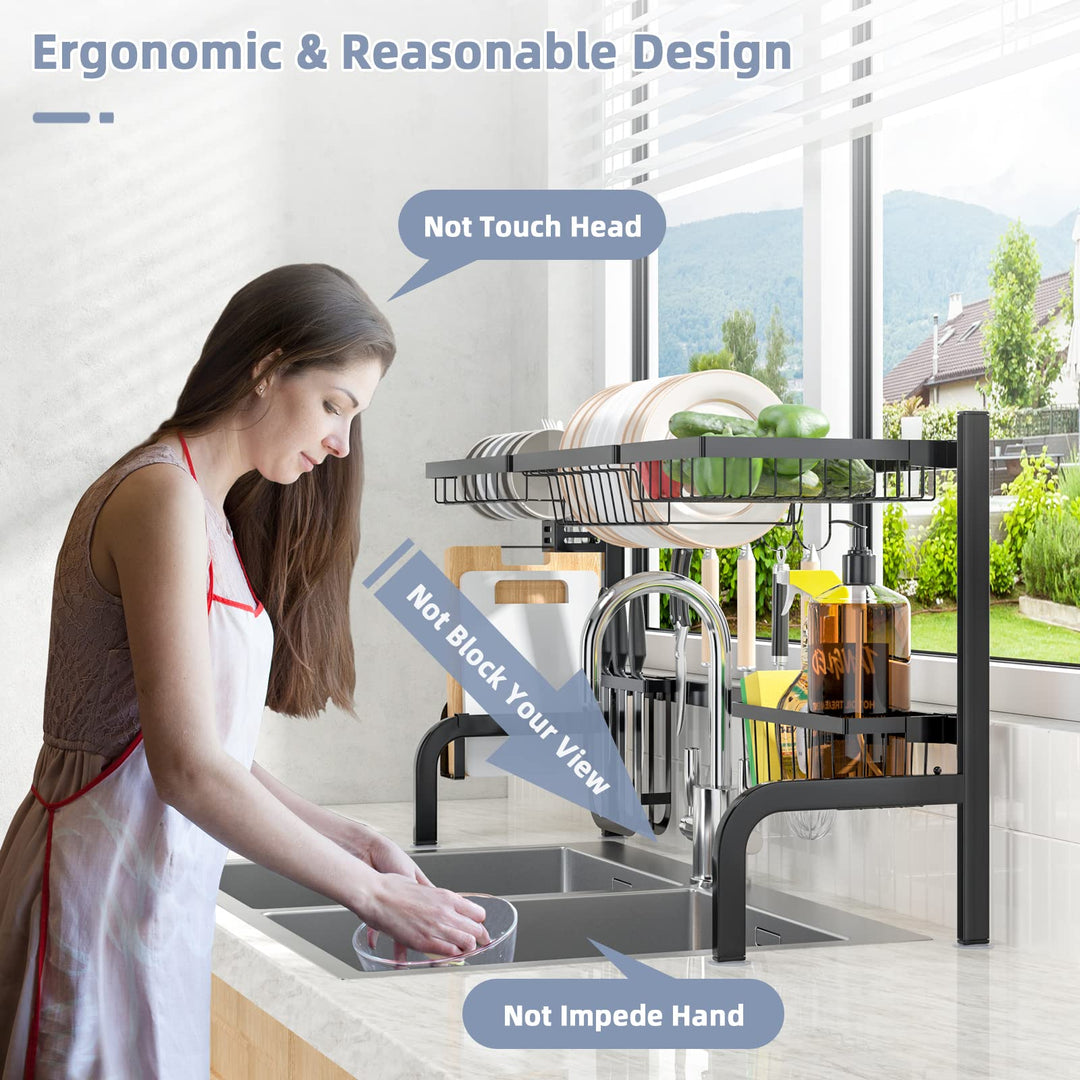 Giantex Over Sink Dish Drying Rack, 2-Tier Dish Drainer with Adjustable Length 21"-39" (Black)