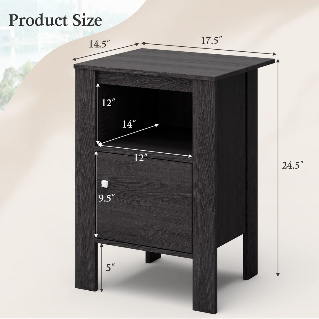 Giantex Farmhouse Nightstand Set of 2, Bedside Table w/Open Shelf &amp; Cabinet