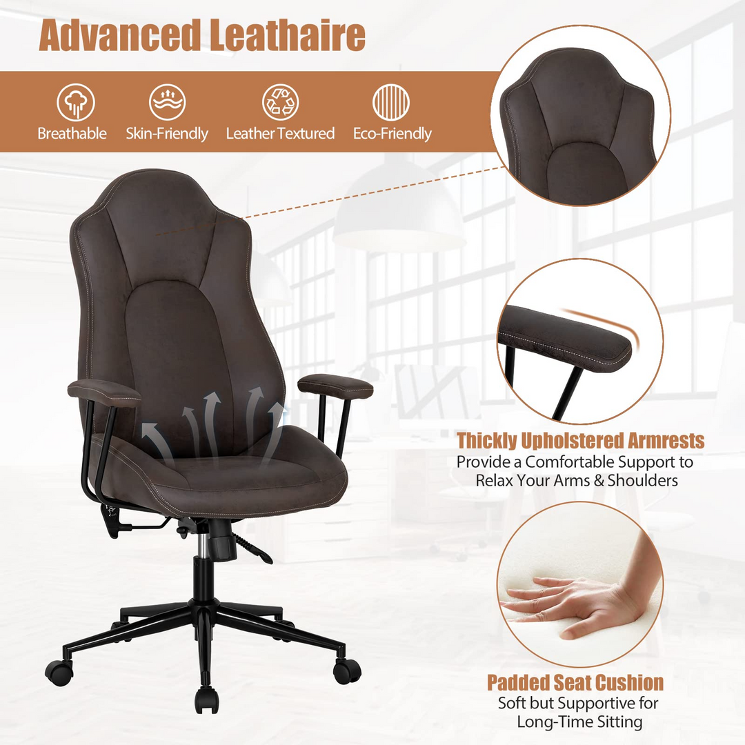 Ergonomic Leathaire Task Chair with Comfortable Padded Seat &amp; Detachable Armrests