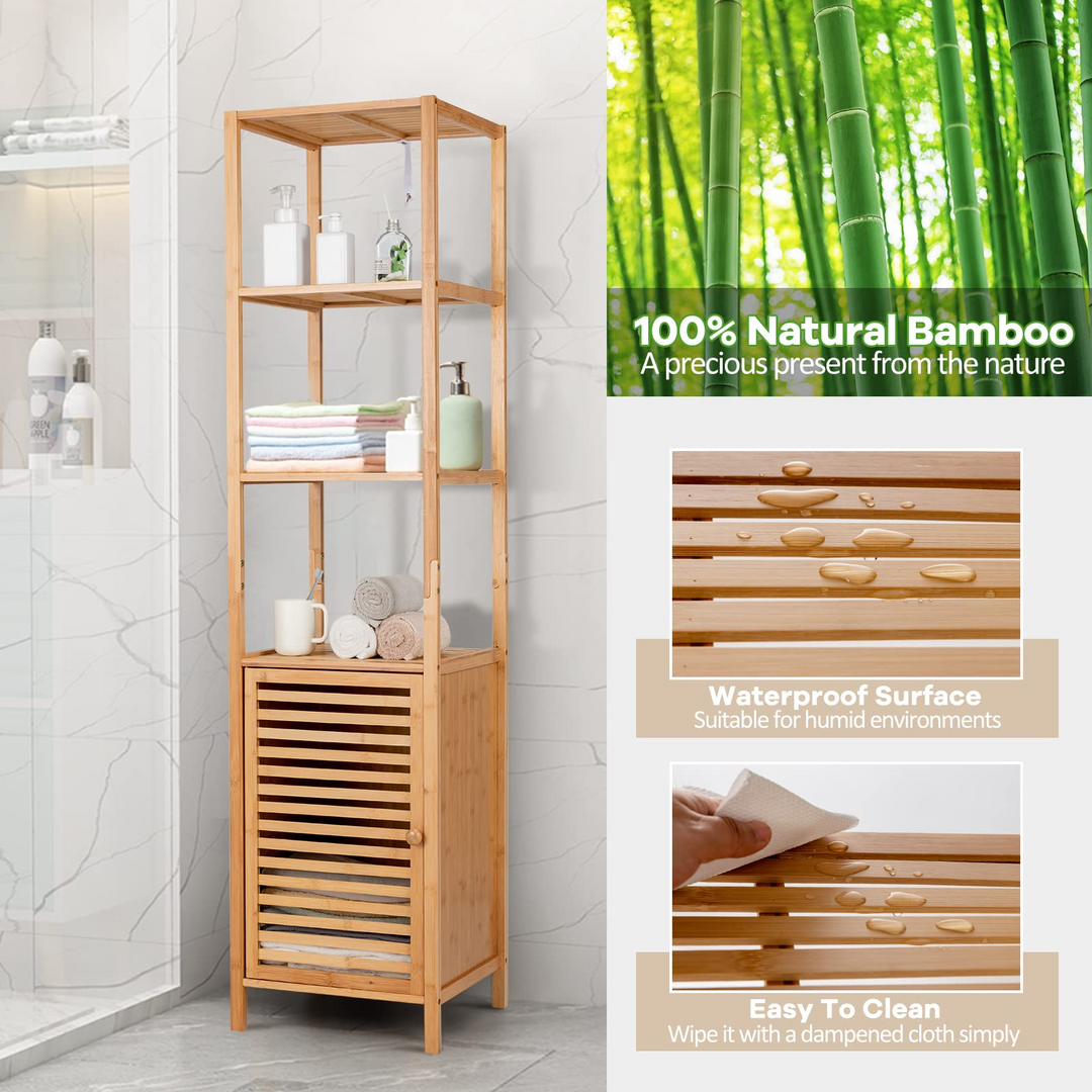 3-Tier Slim Shelving Unit with Shutter Door &amp; Anti-Toppling Device