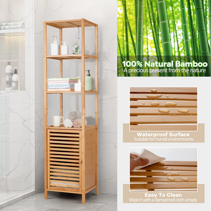 3-Tier Slim Shelving Unit with Shutter Door &amp; Anti-Toppling Device