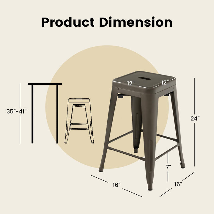 Bar Stools Set of 4, 24” or 30" Stackable Metal Stools with Square Seat &amp; Handing Hole, X-shaped Reinforced Design