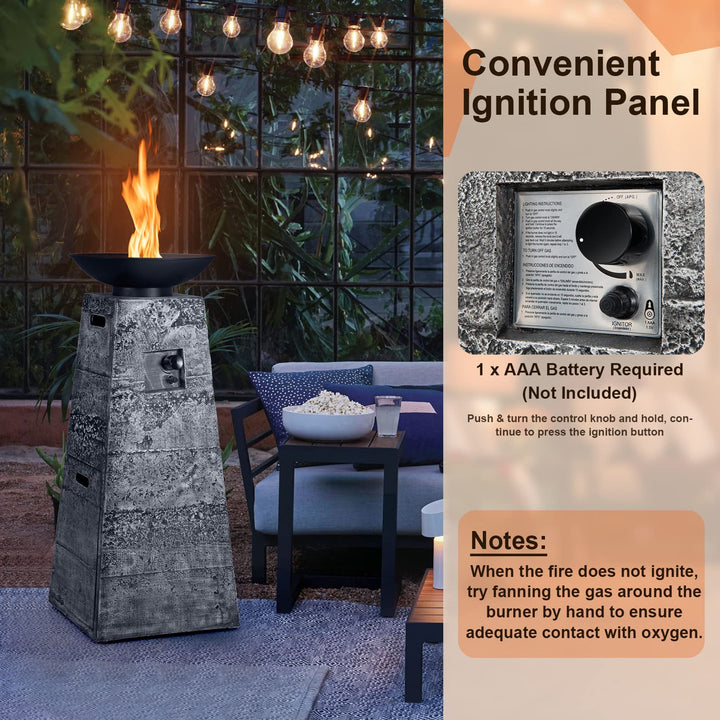 Giantex Outdoor Propane Fire Pit - 48 Inch Propane Fire Bowl Column with Lava Rocks &amp; PVC Cover, 30,000 BTU Heat Output