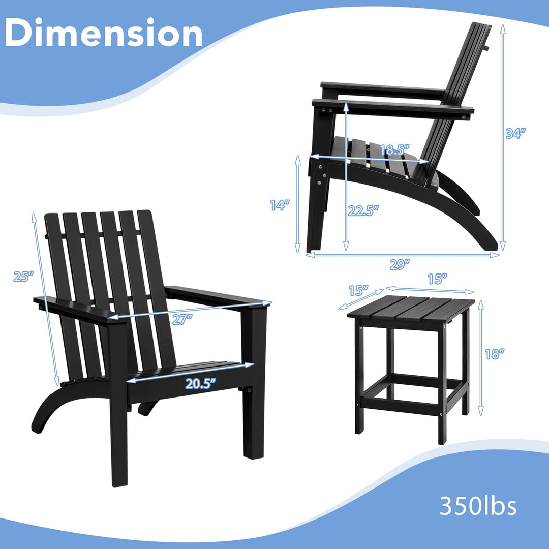 Giantex Wood Adirondack Chair &amp; Side Table Set, Patio Bistro Set with Slatted Design