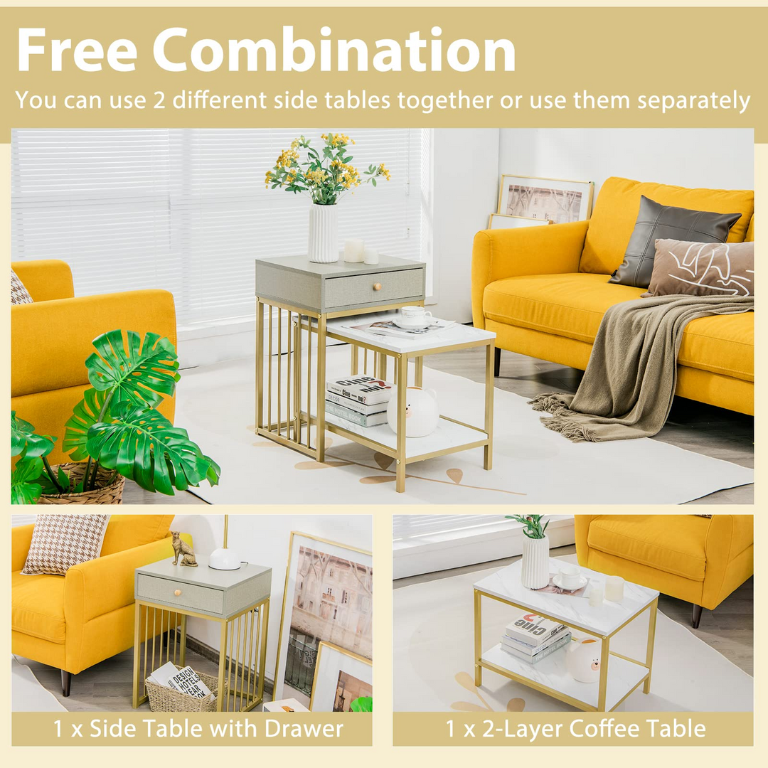 Giantex Nesting Coffee Table Set w/Drawer &amp; Shelf