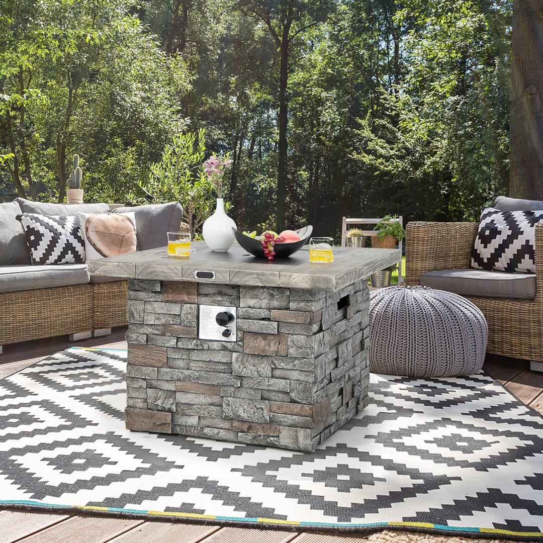 34.5" Propane Gas Fire Pit Table - Patio 2-in-1 Outdoor Square Fire Table W/ Volcanic Rock &amp; PVC Cover