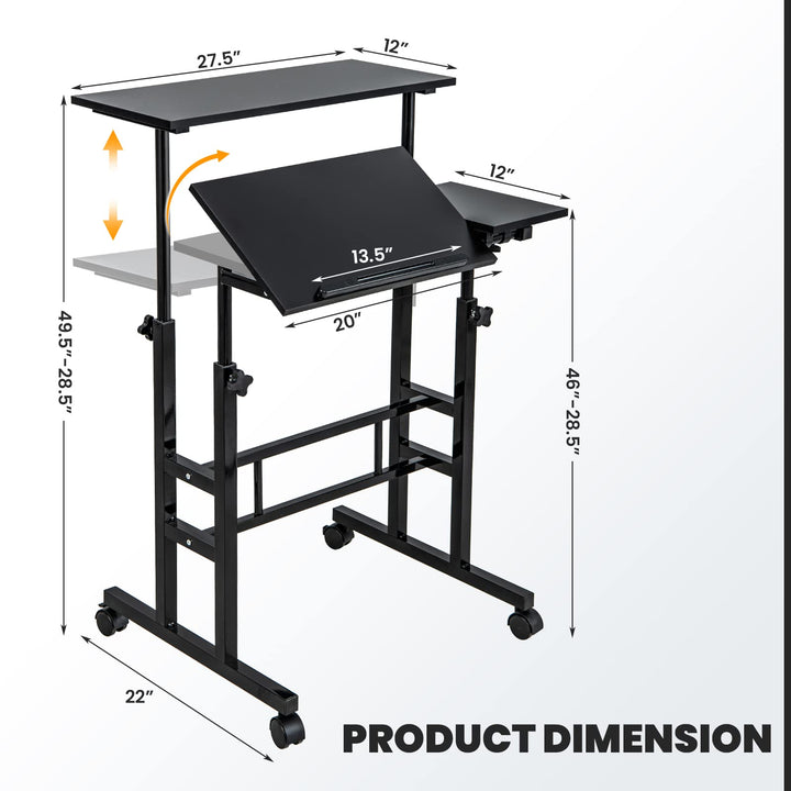 Giantex Mobile Stand up Desk Adjustable, Rolling Standing Laptop Cart, 27.5"D x 22"W x 49.5"H