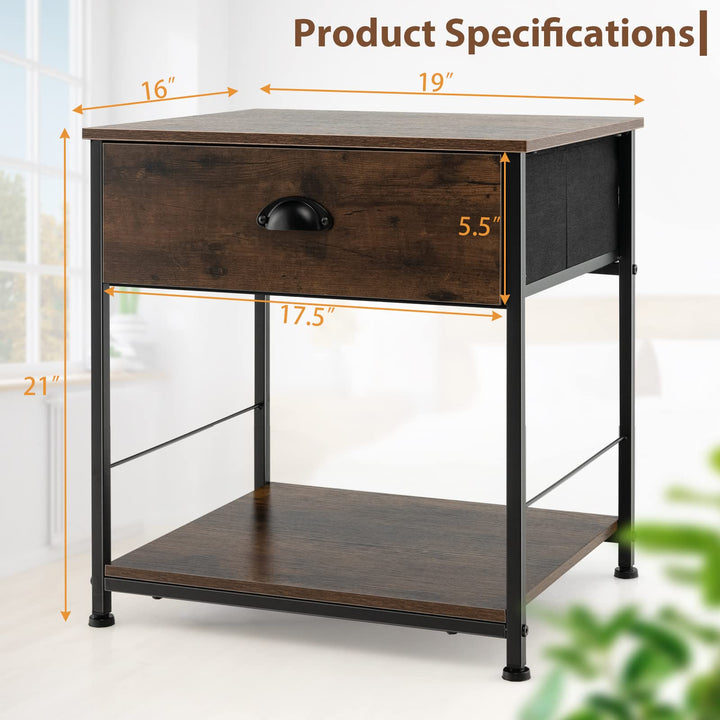 Giantex Nightstand with Drawers, Bedside Table w/Removable Fabric Bins &amp; Pull Handle