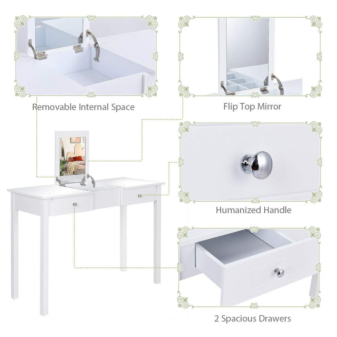 Giantex Vanity Set Makeup Table with Mirror, Cushioned Stool Bench Chair Large Desk Flip Top Home Bedroom