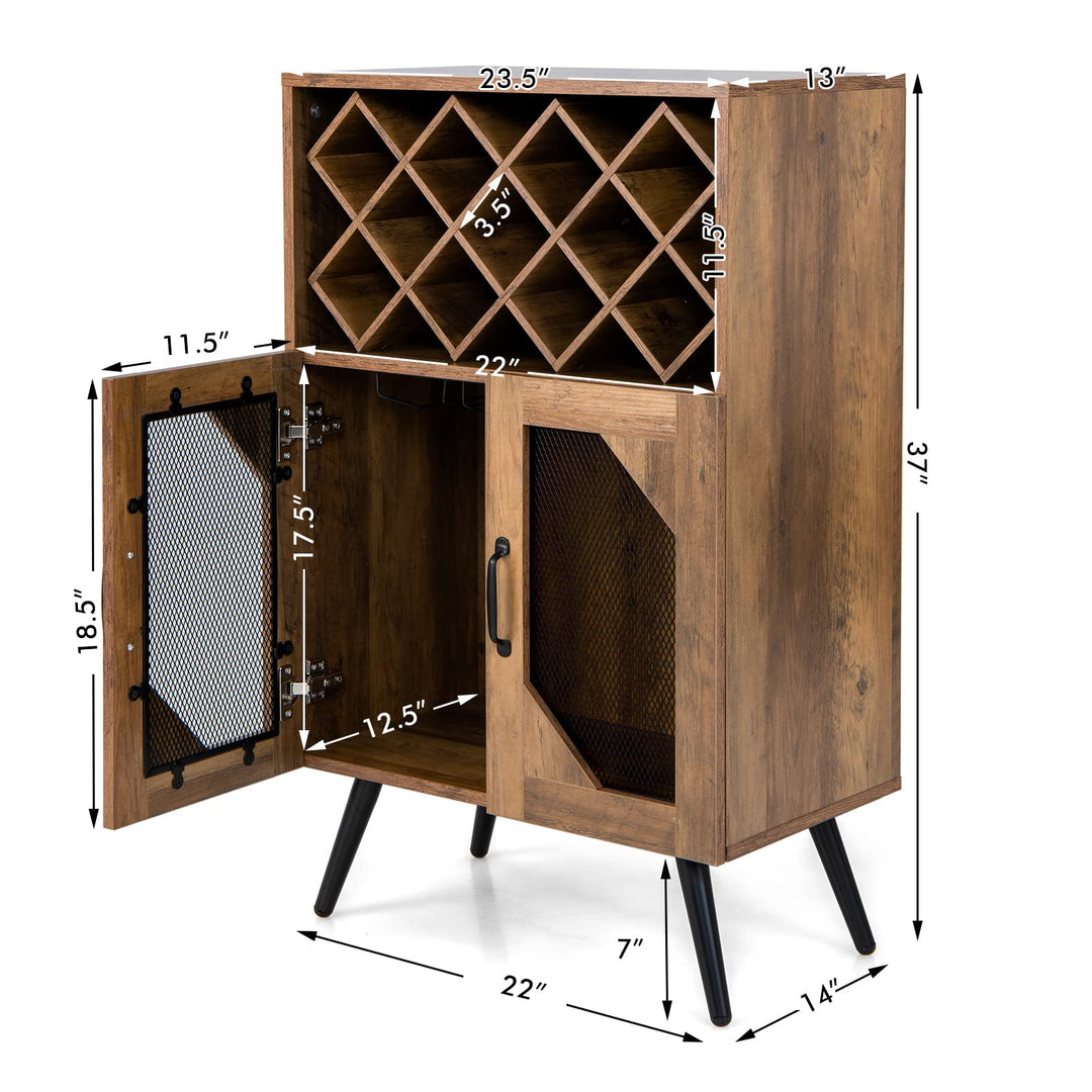 Giantex Farmhouse Buffet Cabinet with Storage, Wine Bar Cabinet 11 Bottles Rack (Brown &amp; Black)