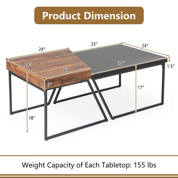 Giantex Stacking Coffee Table Set of 2, Black &amp; Brown Modern Side Table