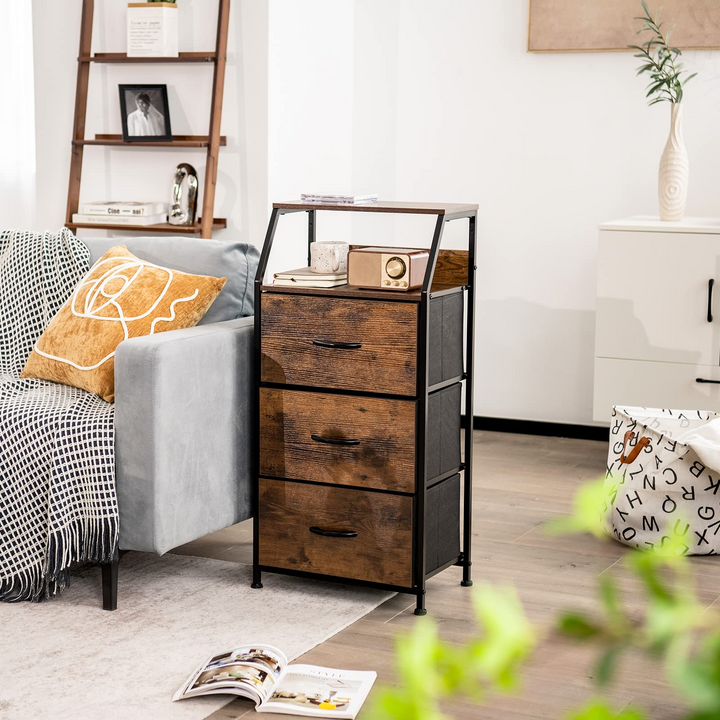 Giantex 3 Drawers Dresser, Storage Tower w/ 3 Foldable Fabric Drawers &amp; Open Shelves