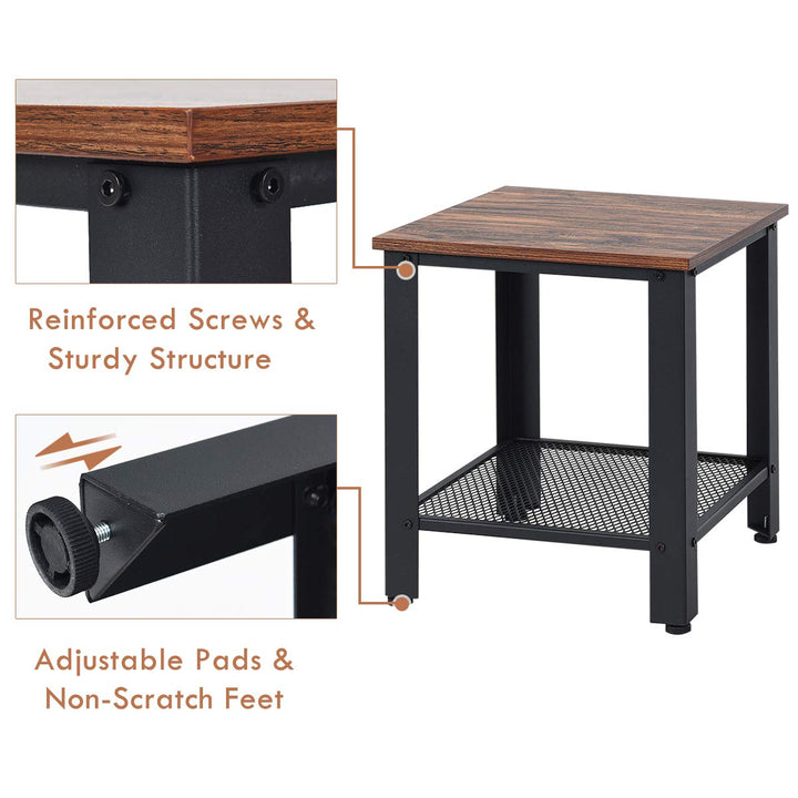 Giantex Nightstand Side Table 2-Tier W/Adjustable Feet, Storage Shelf and Metal Frame