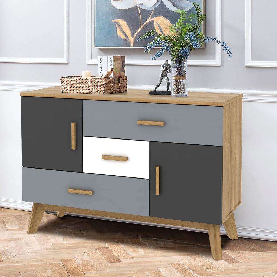 Free-Standing Storage Cabinet, Floor Cabinet with 2 Doors &amp; 3 Drawers