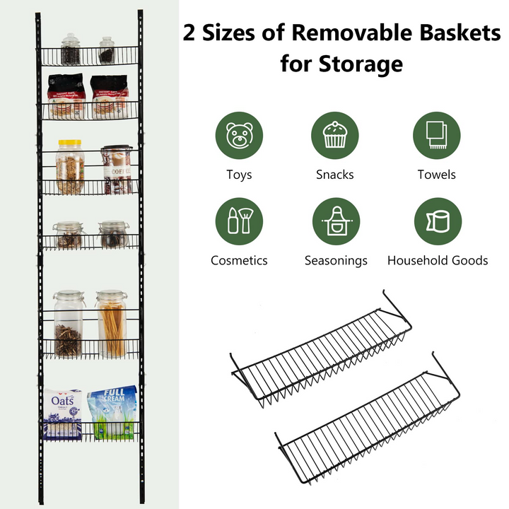 Heavy-duty Pantry Door Organizer with 6 Metal Wire Baskets