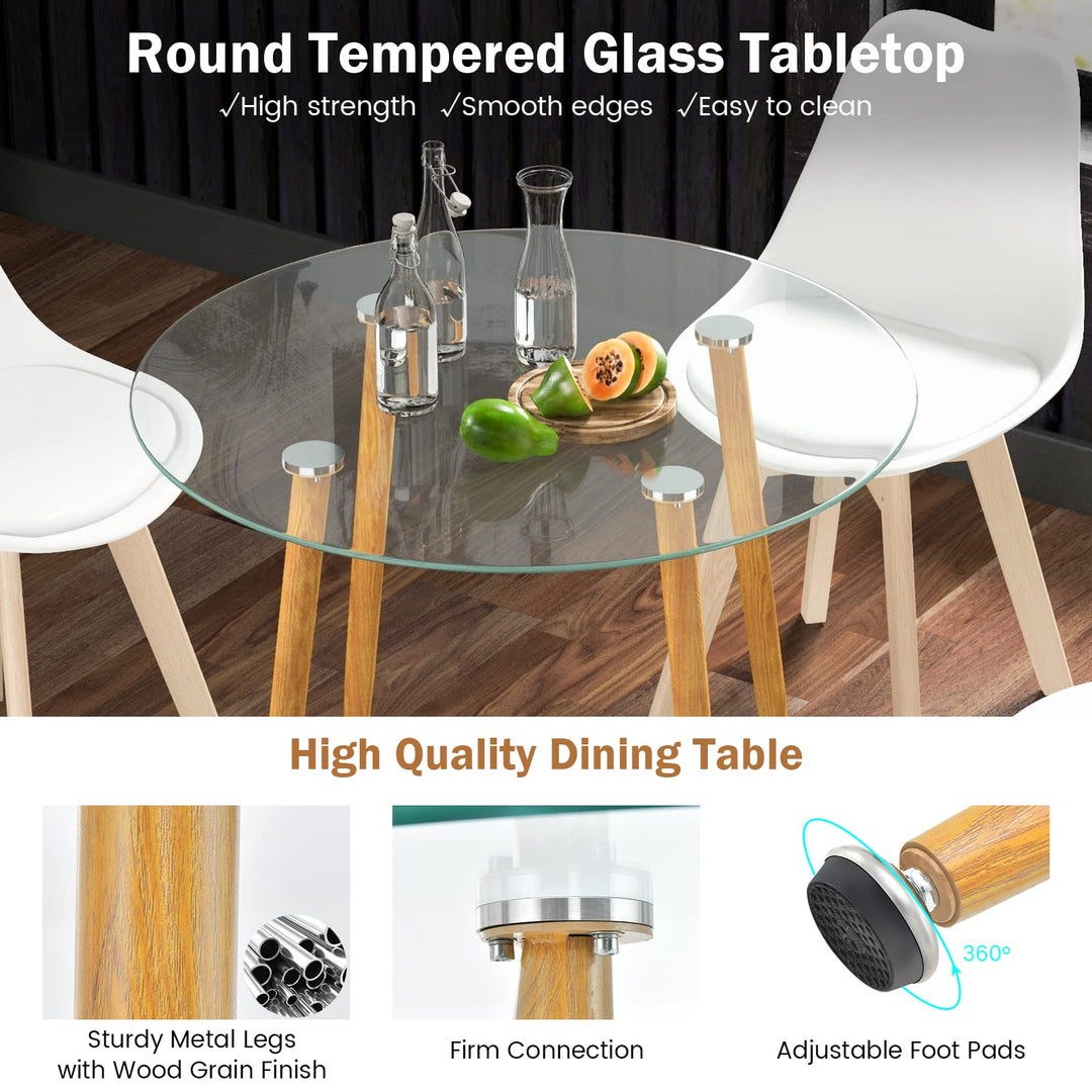 Giantex Dining Table Set | 1 Round Tempered Glass Table &amp; 4 High Back Chairs