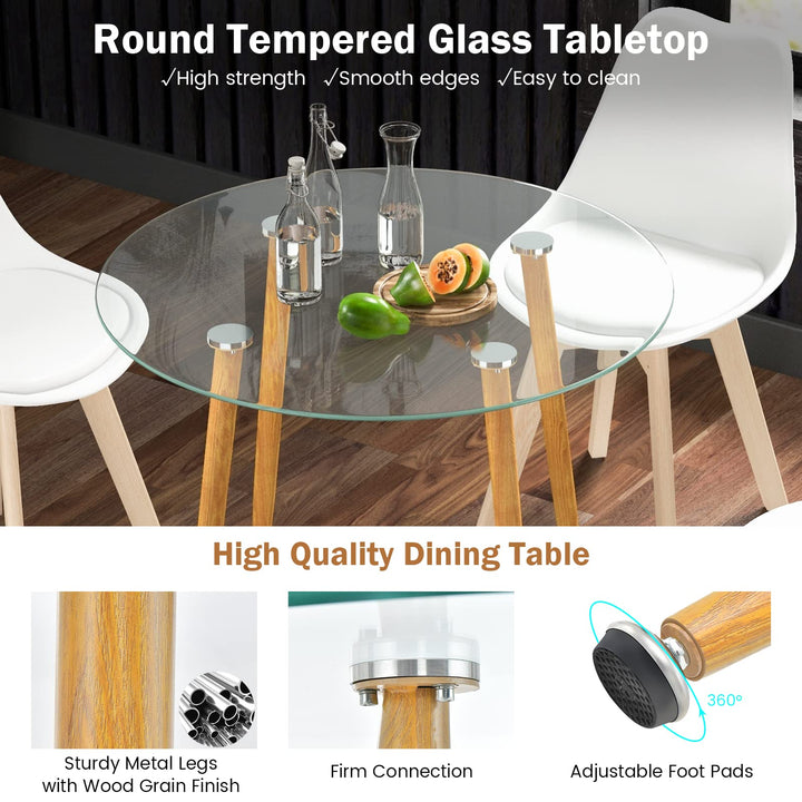 Giantex Dining Table Set | 1 Round Tempered Glass Table &amp; 4 High Back Chairs
