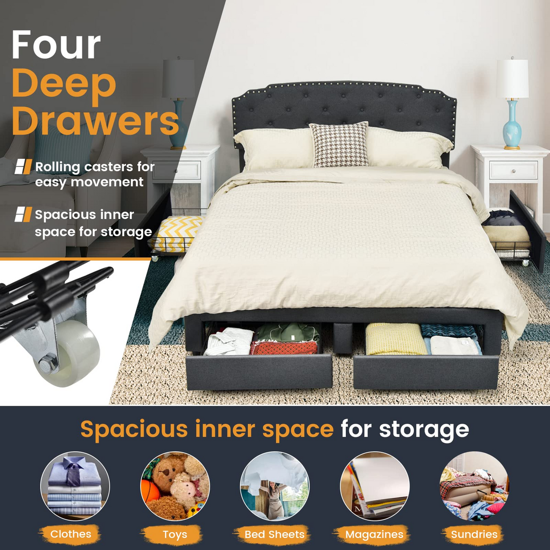 Giantex Queen/Full Upholstered Platform Bed Frame