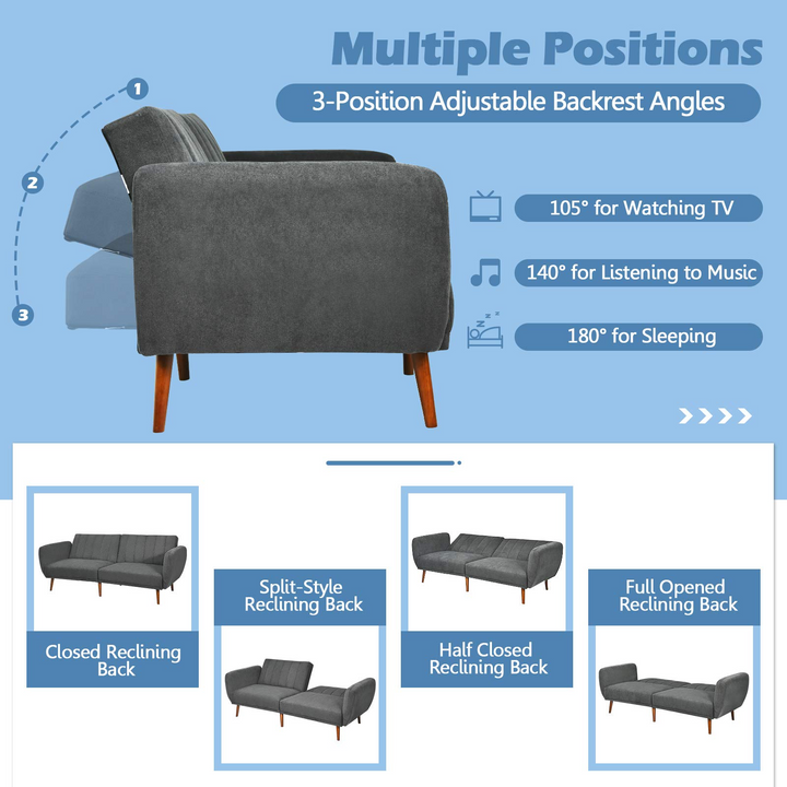 Giantex Foldable Futon Sofa Bed, Convertible Sofa Couch Upholstered Futon Sleeper Sofa with Pillow