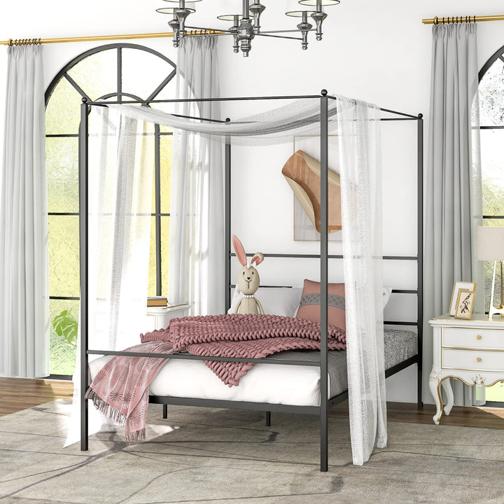 Giantex Full Size Metal Canopy Bed Frame, Modern Platform Bed Frame with 4 Poster &amp; Headboard