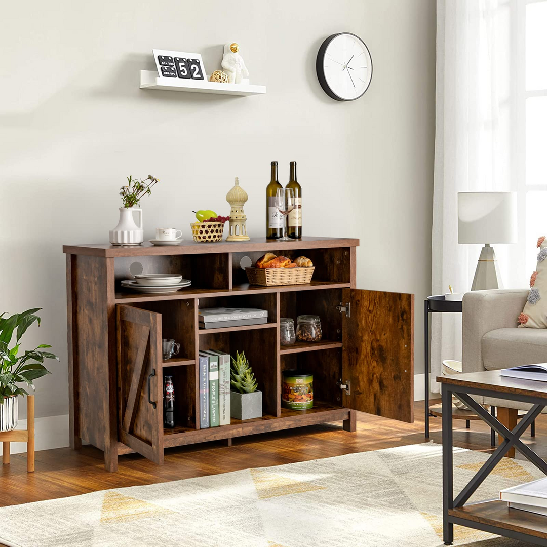 Giantex Buffet Sideboard, Farmhouse Kitchen Storage Cabinet, 9-Bottle Wine Rack &amp; 2 Door Cabinets