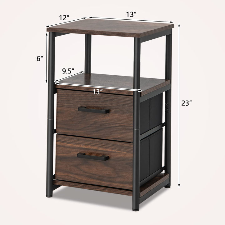Giantex Nightstand, Bedside Table with 2 Fabric Drawers &amp; Open Wood Shelf Storage