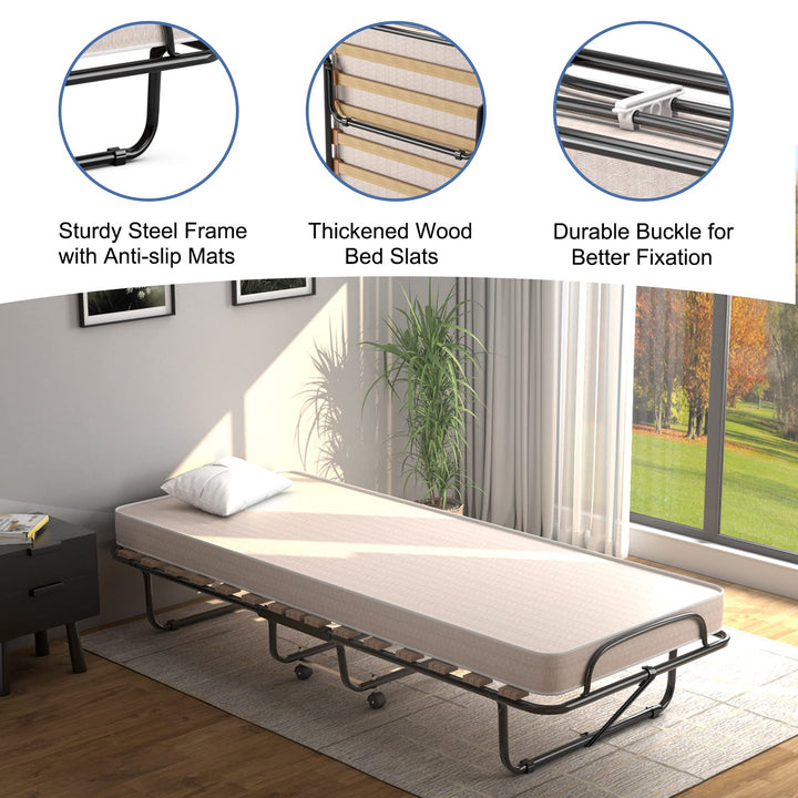 Giantex Folding Bed with Mattress for Adults, 75" x 32" Rollaway Guest Beds w/ 3 Inch Foam Mattress &amp; Sturdy Metal Frame