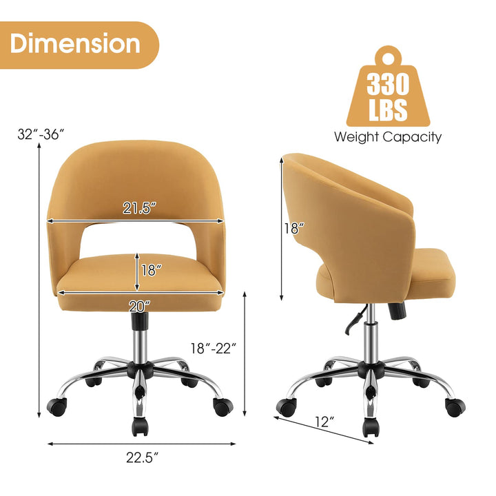 Giantex Home Office Desk Chair, Mid Back Swivel Chair with Hollow Design &amp; Height Adjustable (Yellow)