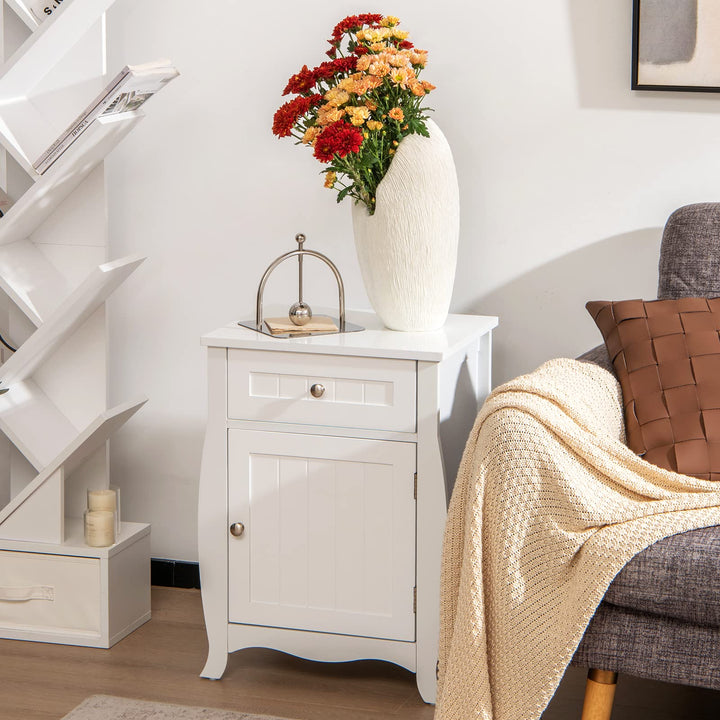 Giantex Nightstand Bed Side End Table with Drawer(1&amp;2, White)
