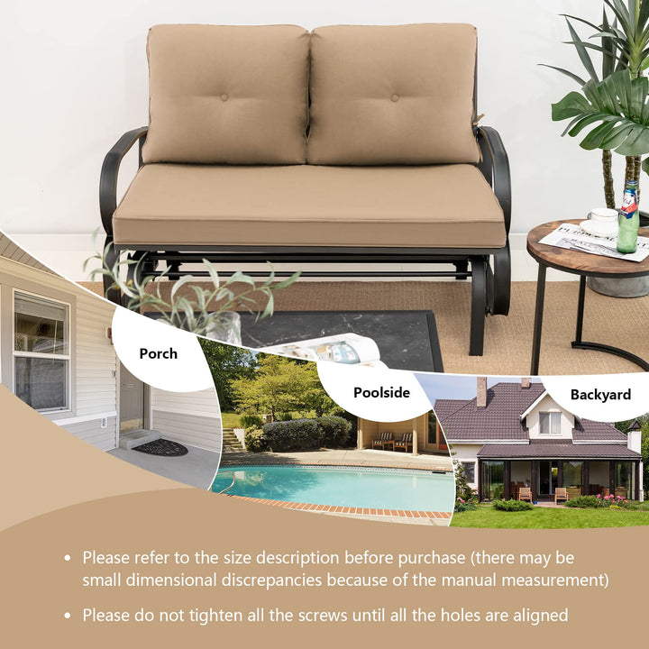 Giantex 2 Seats Glider Bench for Outside, Patio Glider Porch Loveseat w/Cushions &amp; Powder Coated Steel Frame