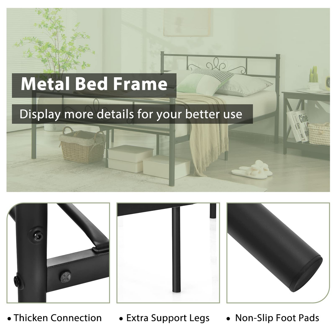 King/Queen/Full/Twin Size Mattress Foundation w/Heavy Duty Steel Slat Support, No Box Spring Needed
