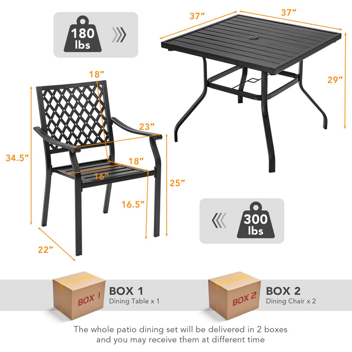 Giantex 3 Pieces Outdoor Dining Set, Patio Table &amp; 2 Stackable Chairs, Outside Dining Furniture