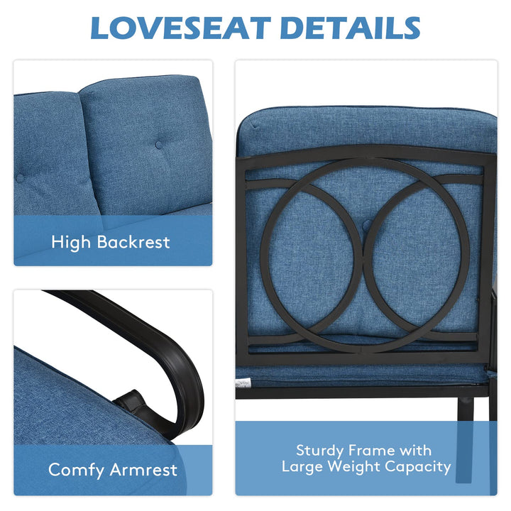 Giantex 2 Pcs Patio Loveseat with Coffee Table Outdoor Bench with Cushion and Metal Frame