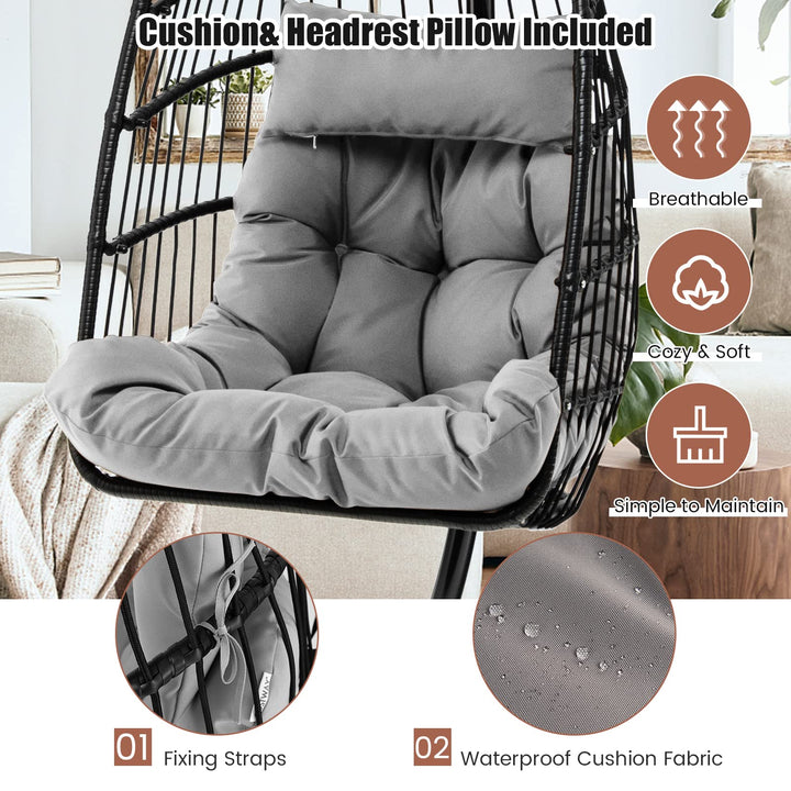 Giantex Egg Chair with Stand, Hanging Basket Chair Hammock Chair w/ Steel Stand Pillow Seat Cushion Rattan Basket &amp; Dust Cover