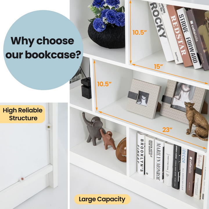 8 Cube Bookcase, Freestanding 3-Tier Open Bookshelf - Giantex